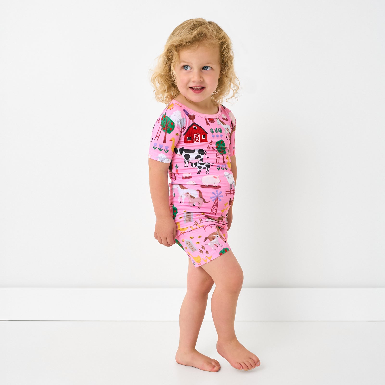 Pink Farm Fam Two-Piece Short Sleeve & Shorts Pajama Set