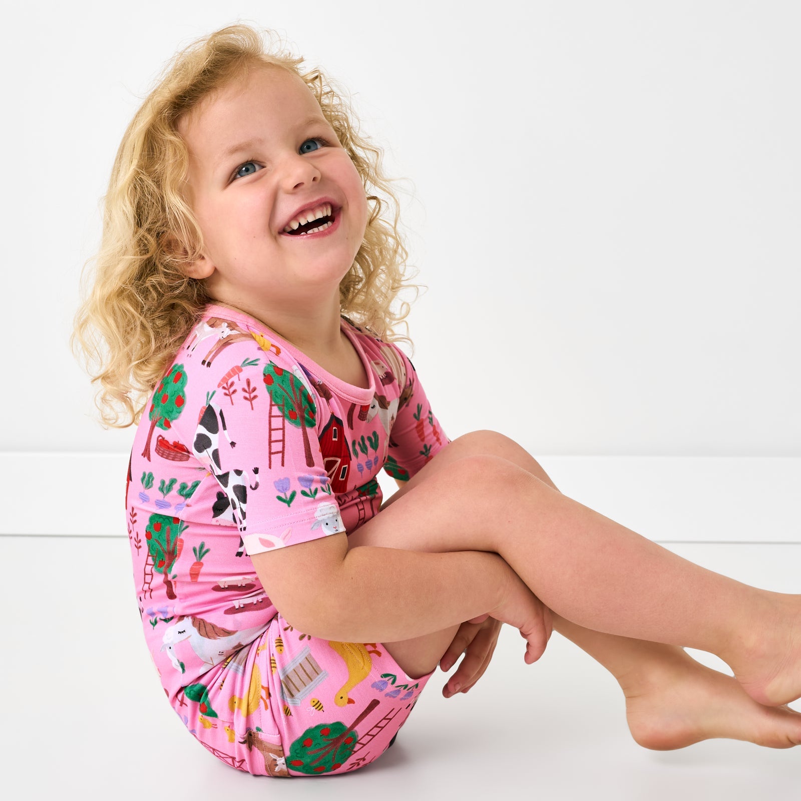 Pink Farm Fam Two-Piece Short Sleeve & Shorts Pajama Set
