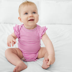 Pop Pink Stripes Flutter Bodysuit