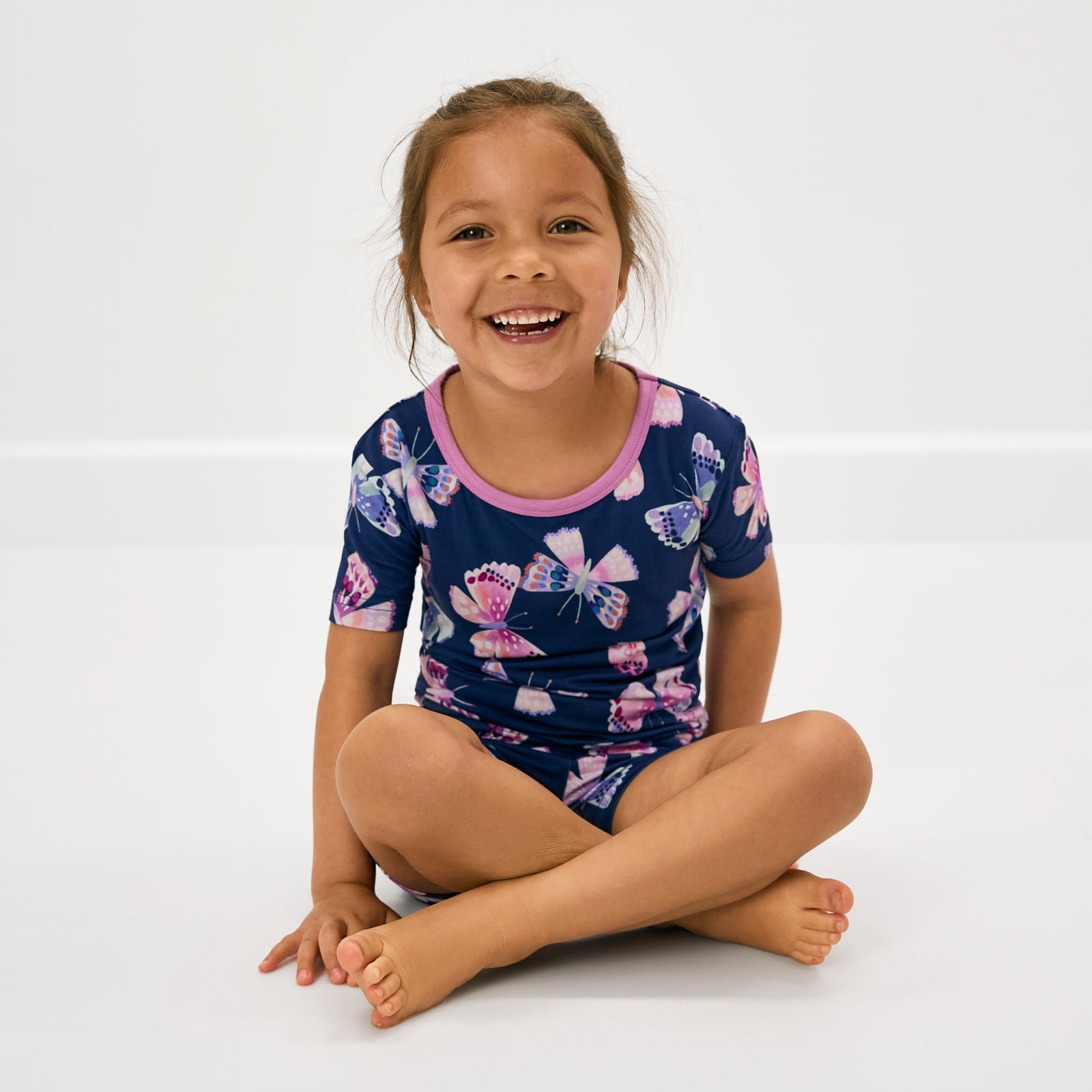 Royal Butterflies Two-Piece Short Sleeve & Shorts Pajama Set