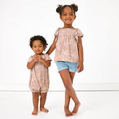 Sandy Palms Smocked Flutter Top