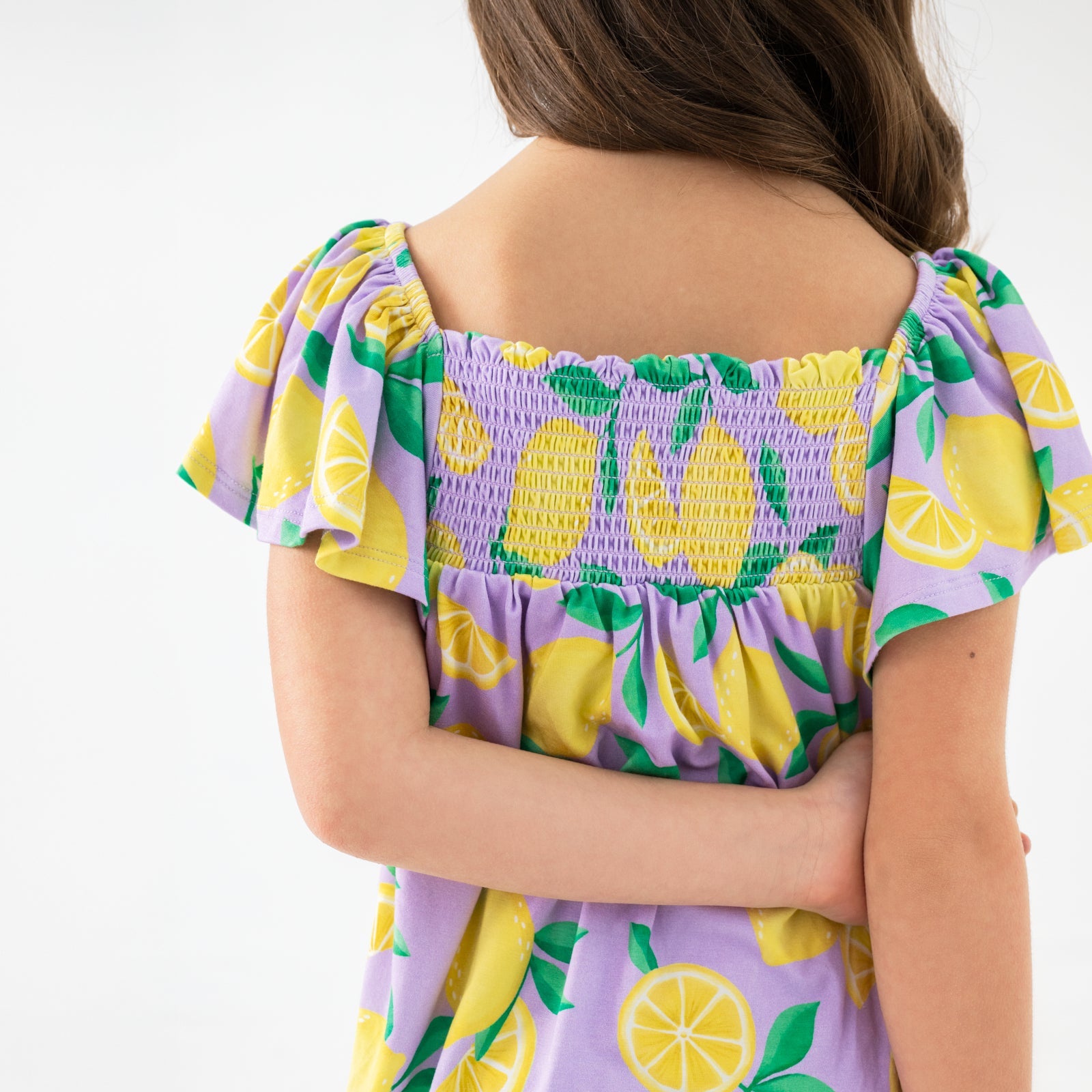 Lavender Sunny Citrus Smocked Flutter Top