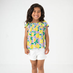 Lavender Sunny Citrus Smocked Flutter Top