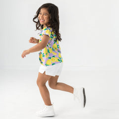 Lavender Sunny Citrus Smocked Flutter Top