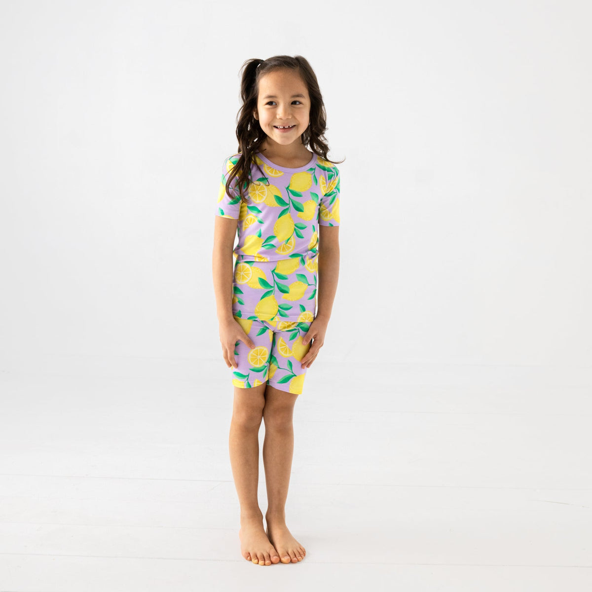Lavender Sunny Citrus Two-Piece Short Sleeve & Shorts Pajama Set