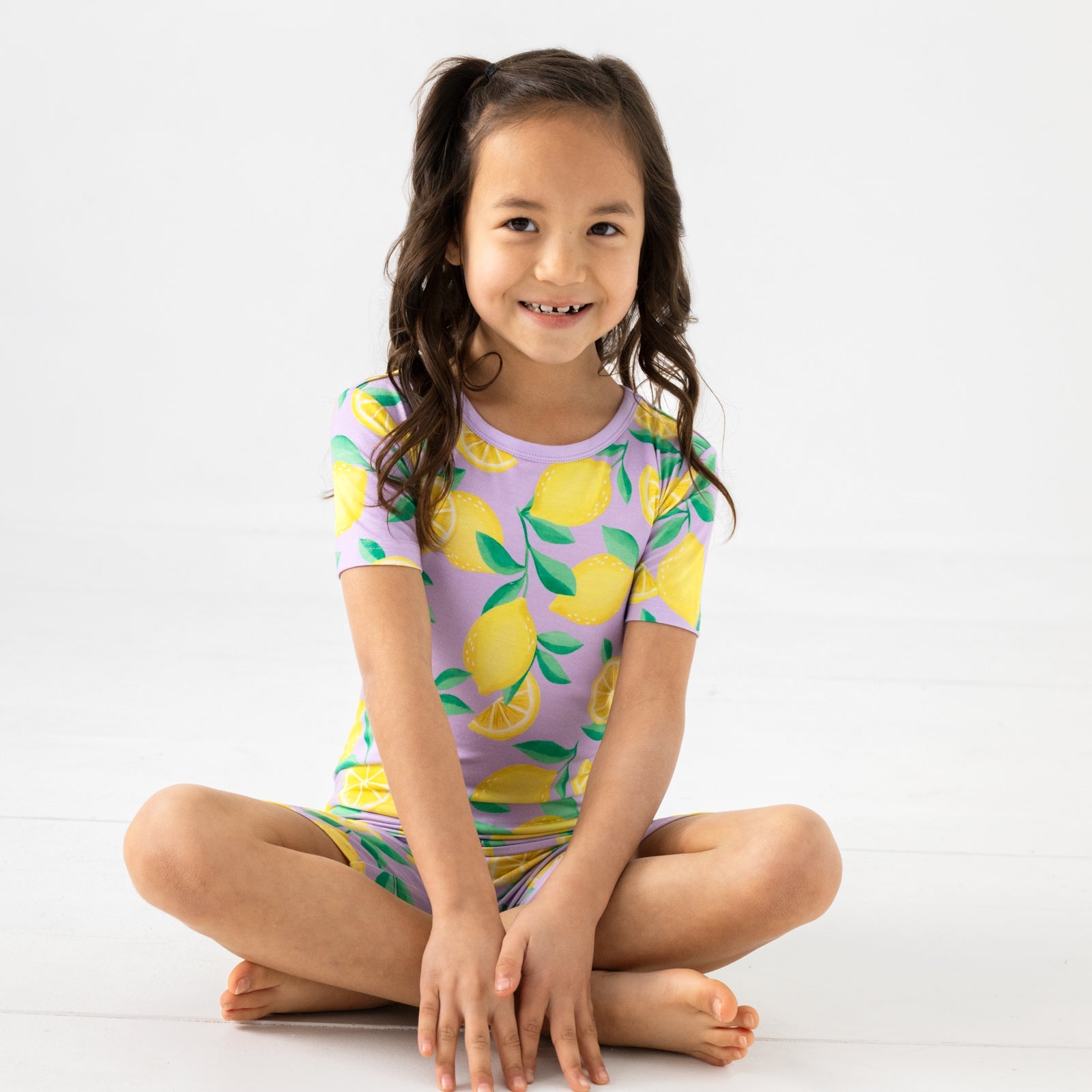 Lavender Sunny Citrus Two-Piece Short Sleeve & Shorts Pajama Set