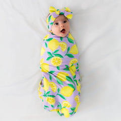 Lavender Sunny Citrus Swaddle & Luxe Bow Headband Set