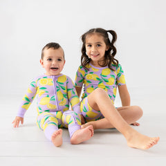 Lavender Sunny Citrus Two-Piece Short Sleeve & Shorts Pajama Set