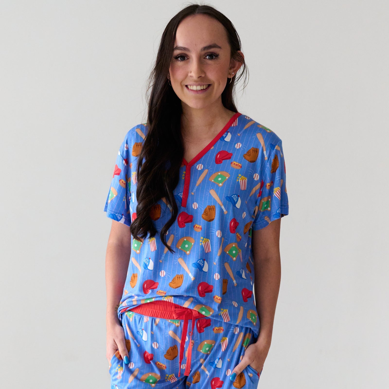 Blue All Stars Women's Short Sleeve Pajama Top