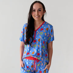 Blue All Stars Women's Short Sleeve Pajama Top