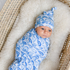 Blue Rainbows Swaddle & Hat Set