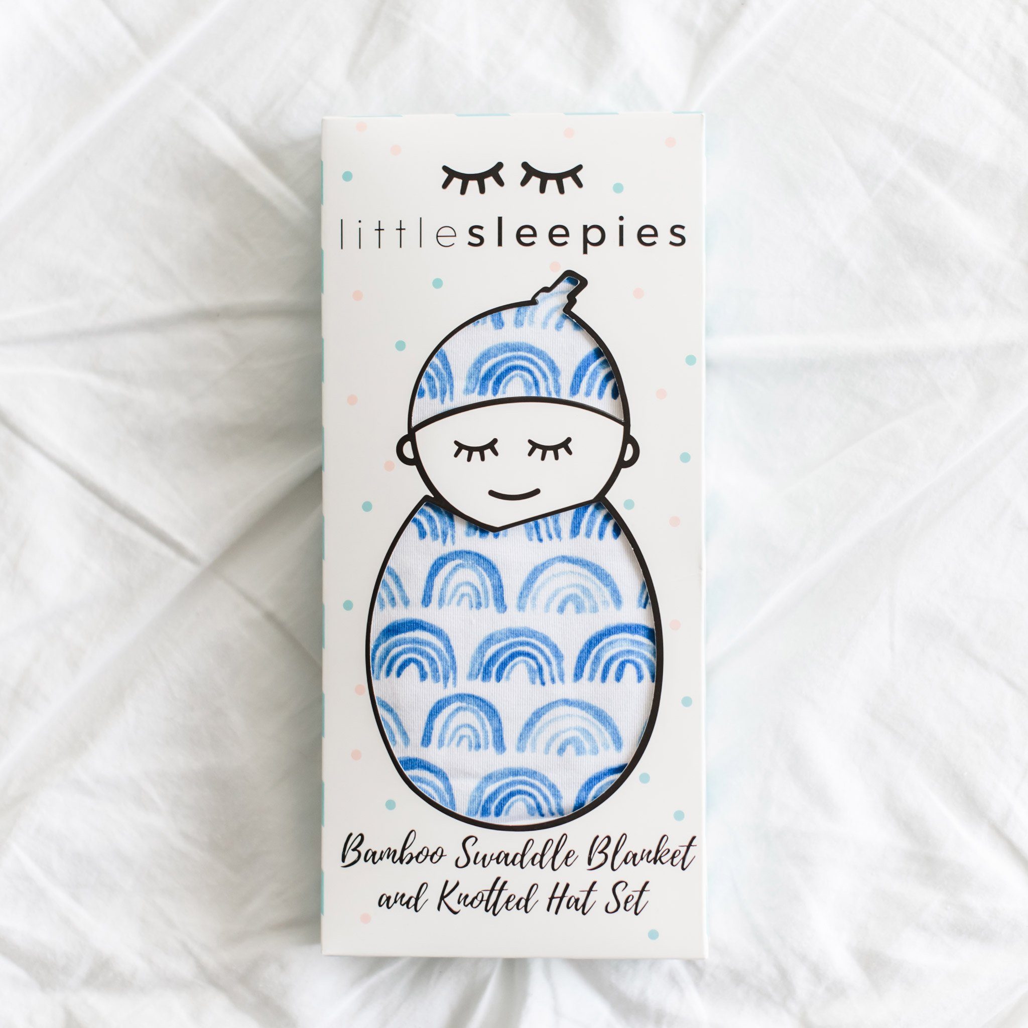 Blue Rainbows Swaddle & Hat Set