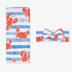 Crustacean Crew Swaddle & Luxe Bow Headband Set