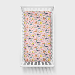 Pink Jurassic Jungle Fitted Crib Sheet