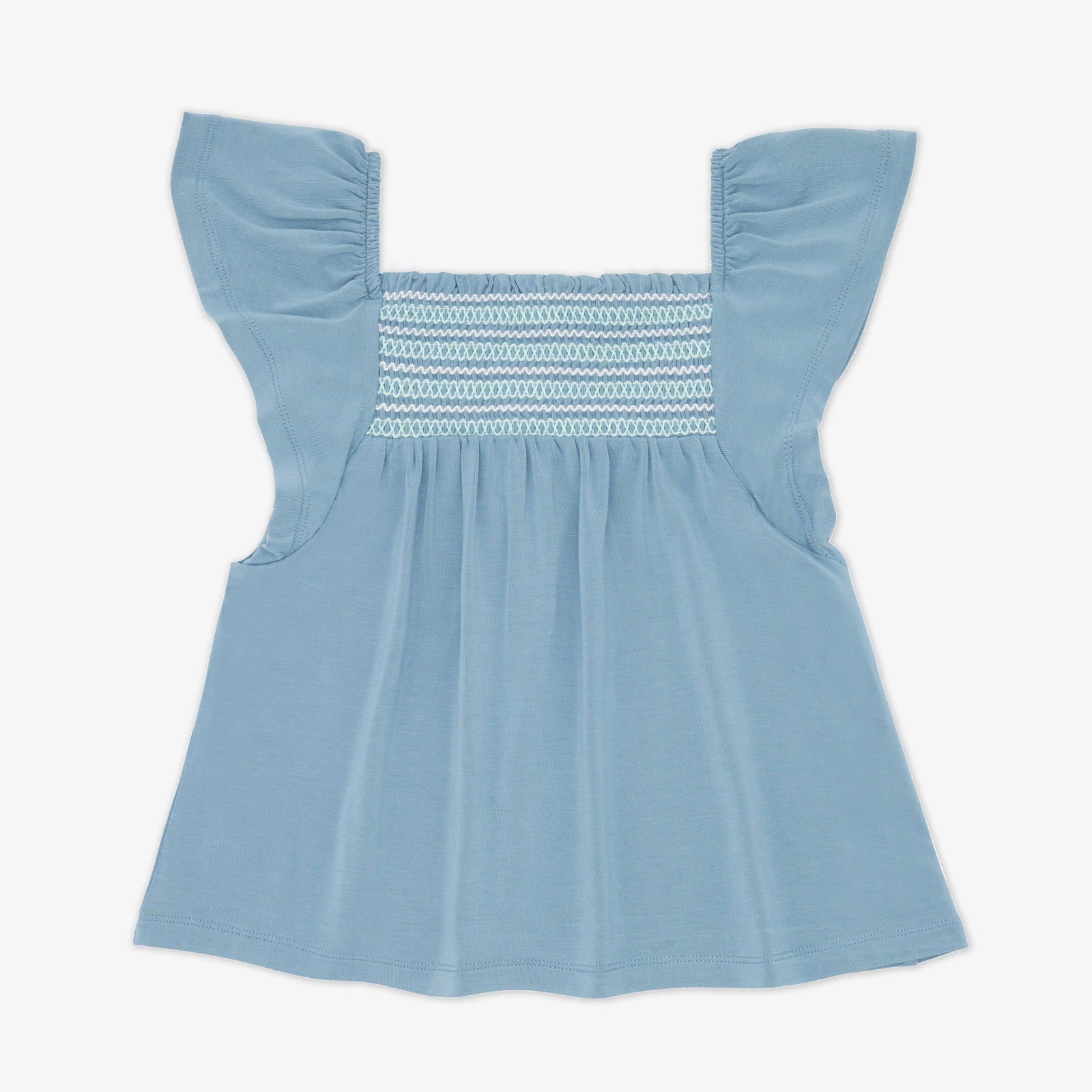 Dusk Blue Smocked Flutter Top