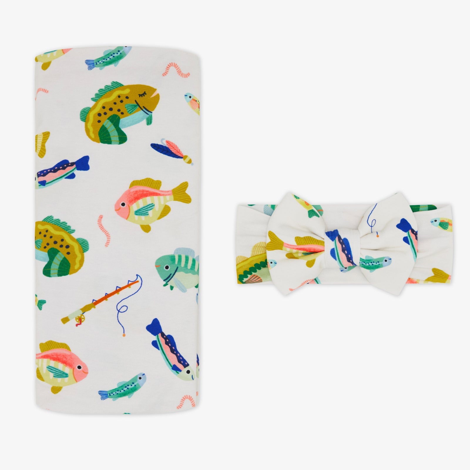 Gone Fishin' Swaddle & Luxe Bow Headband Set