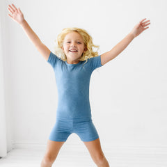 Heather Blue Ribbed Two-Piece Short Sleeve & Shorts Pajama Set