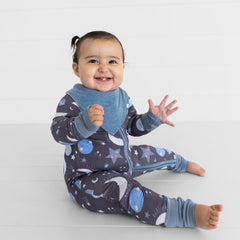 Heather Blue Ribbed Bandana Bib