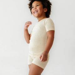 Heather Oatmeal Ribbed Two-Piece Short Sleeve & Shorts Pajama Set