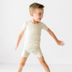 Heather Oatmeal Ribbed Two-Piece Short Sleeve & Shorts Pajama Set