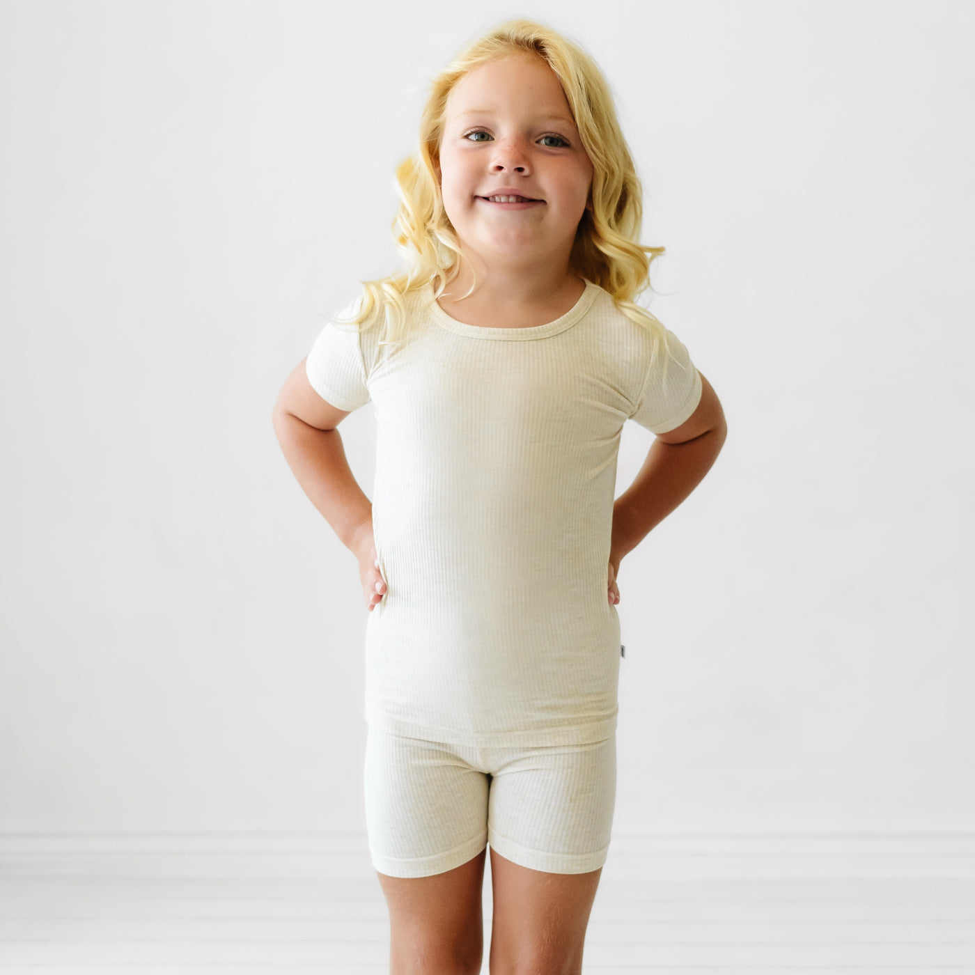 Heather Oatmeal Ribbed Two-Piece Short Sleeve & Shorts Pajama Set