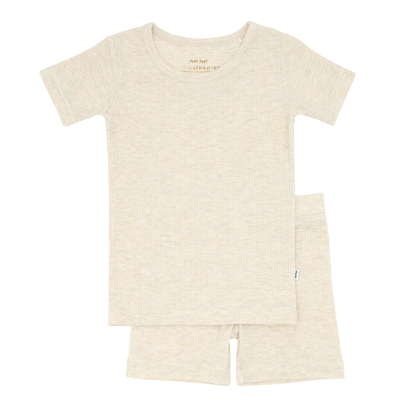 Heather Oatmeal Ribbed Two-Piece Short Sleeve & Shorts Pajama Set