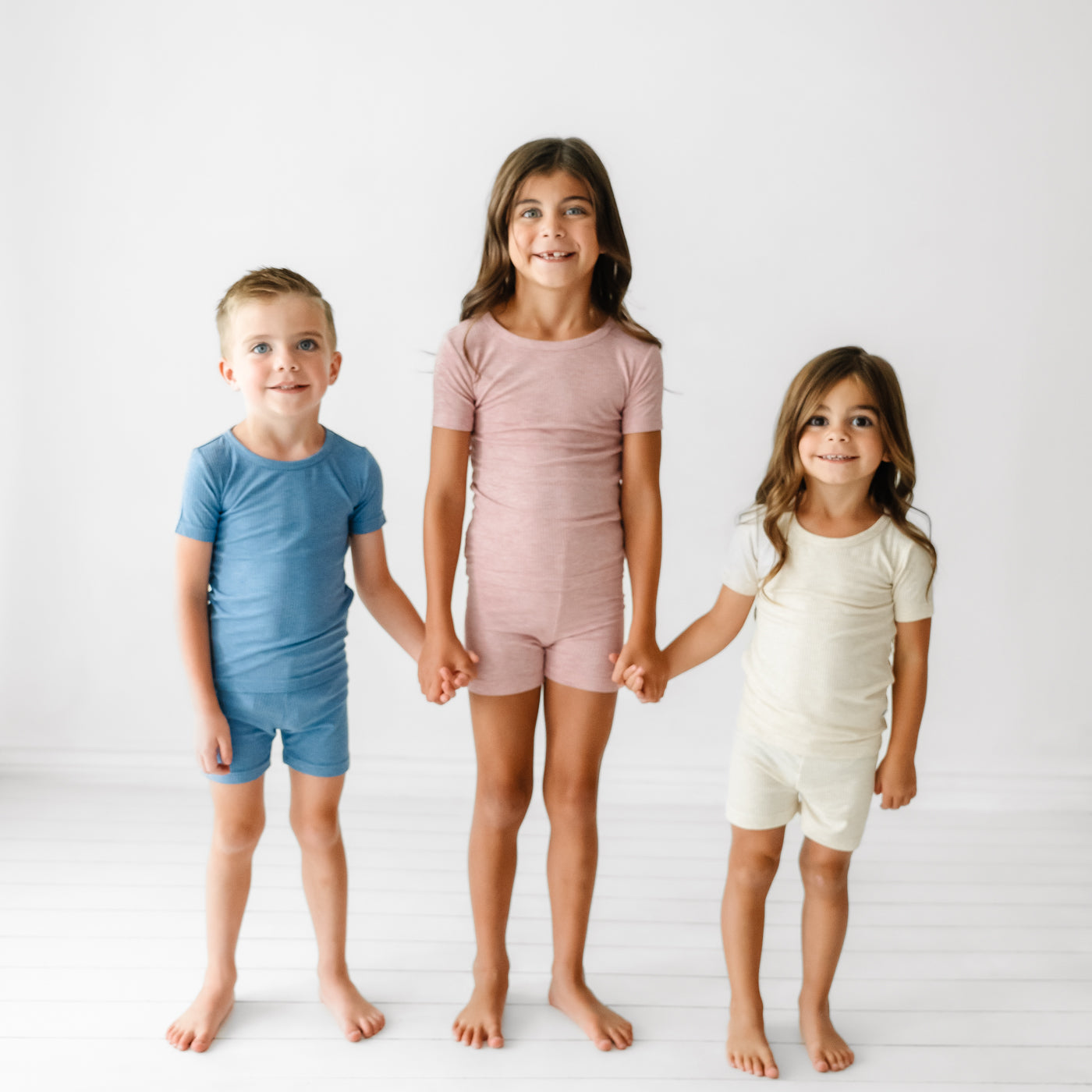 Heather Oatmeal Ribbed Two-Piece Short Sleeve & Shorts Pajama Set