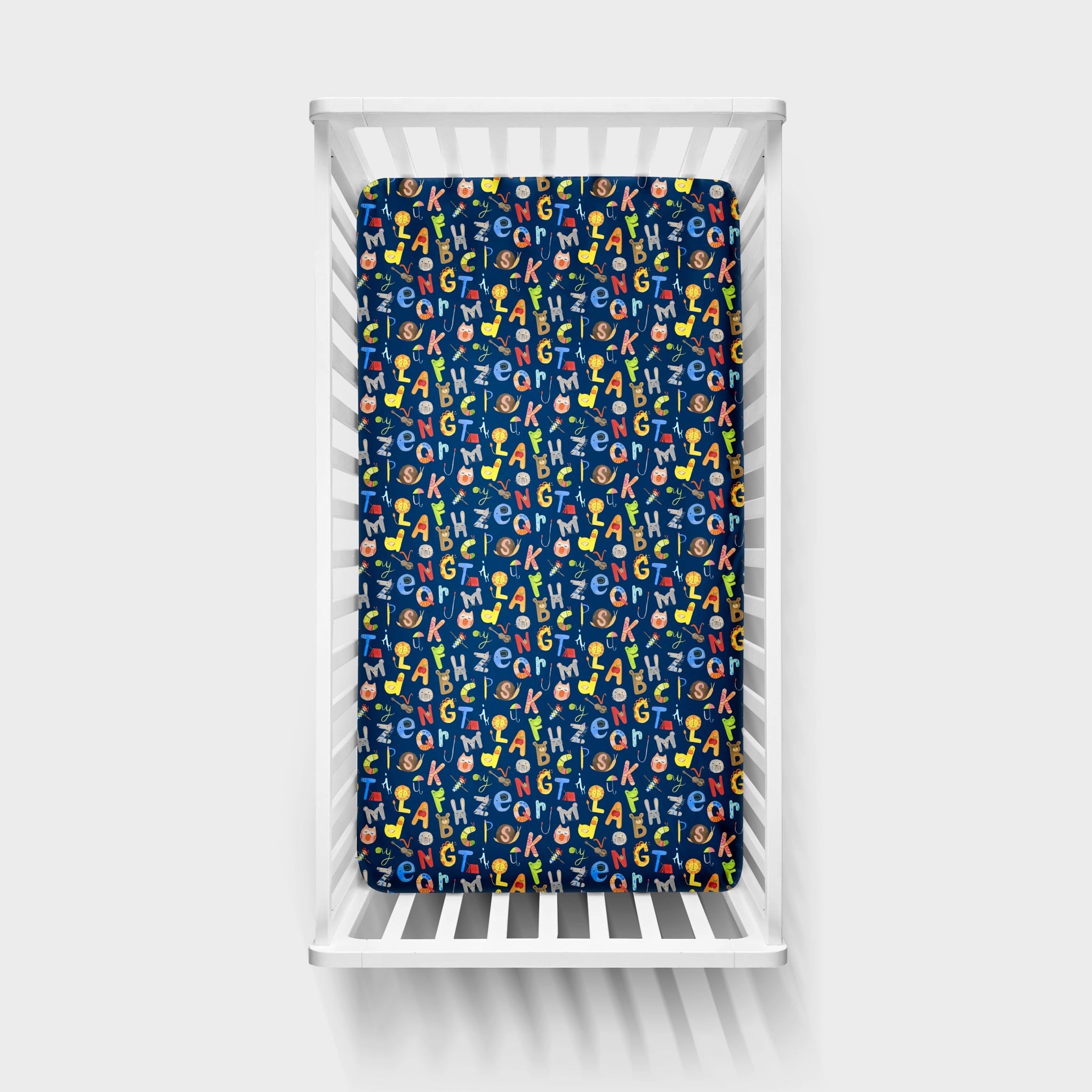 Navy Alphabet Friends Fitted Crib Sheet