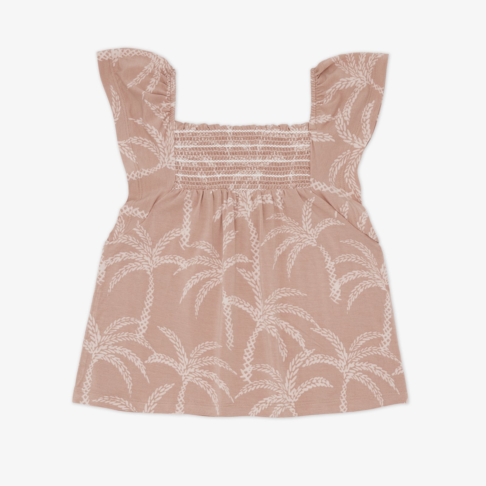 Sandy Palms Smocked Flutter Top