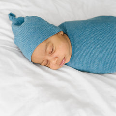 Heather Blue Ribbed Swaddle & Hat Set