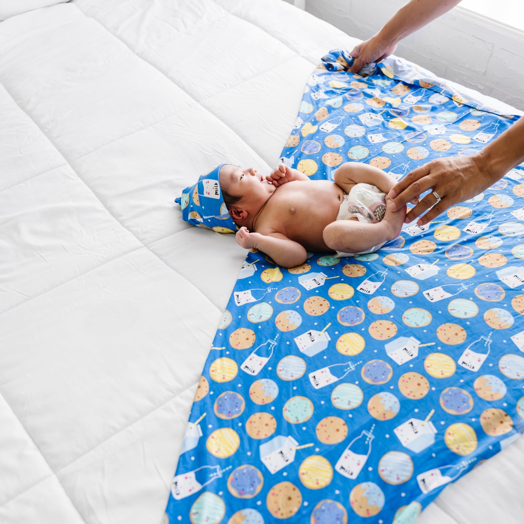 Blue Cookies & Milk Swaddle & Hat Set