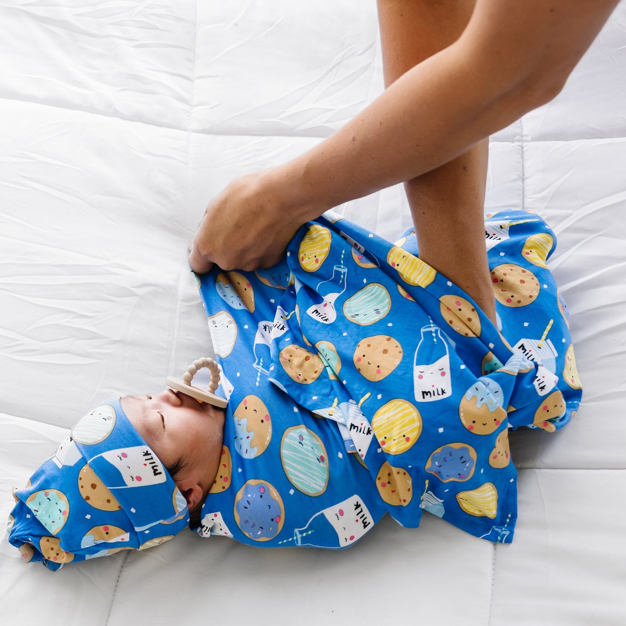 Blue Cookies & Milk Swaddle & Hat Set
