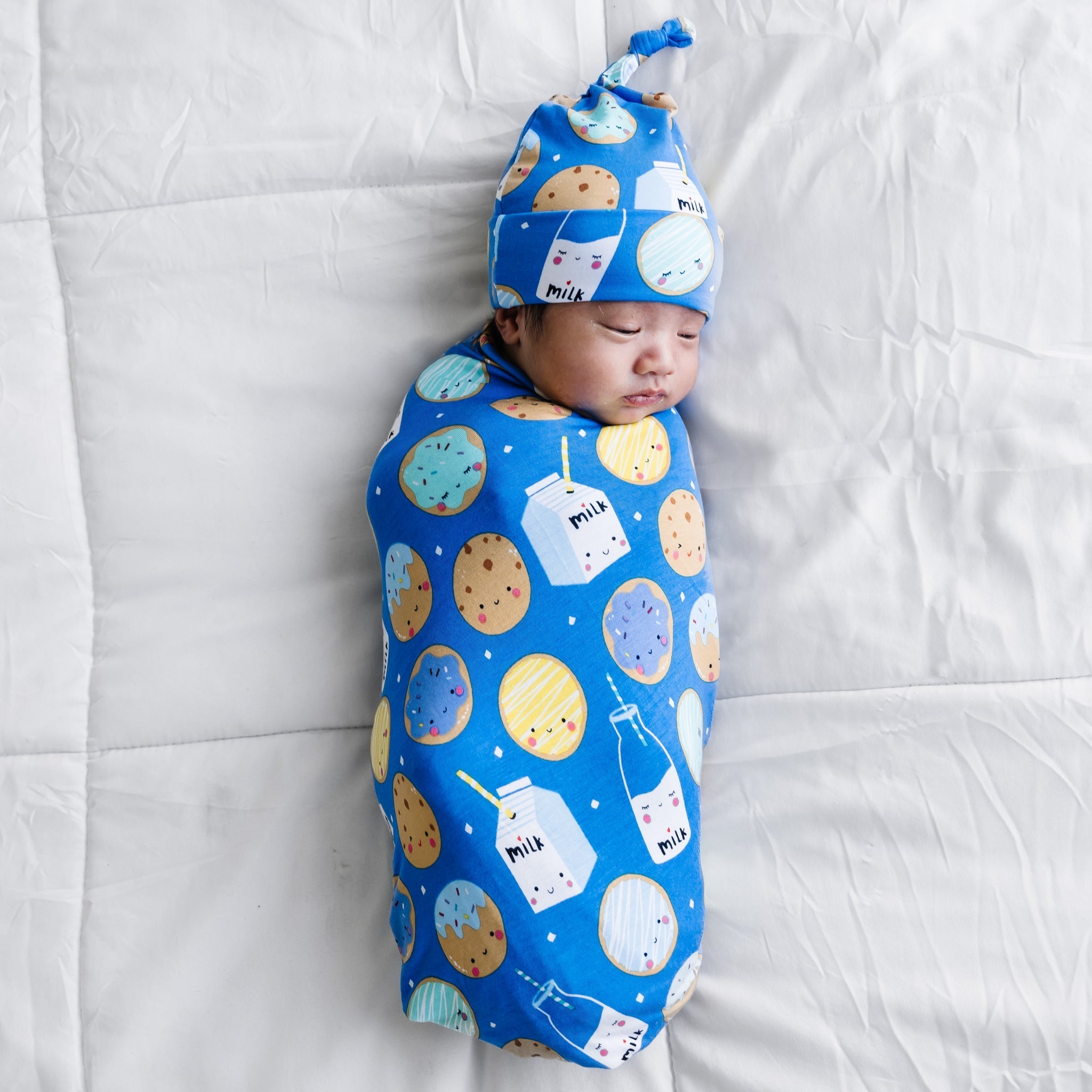 Blue Cookies & Milk Swaddle & Hat Set