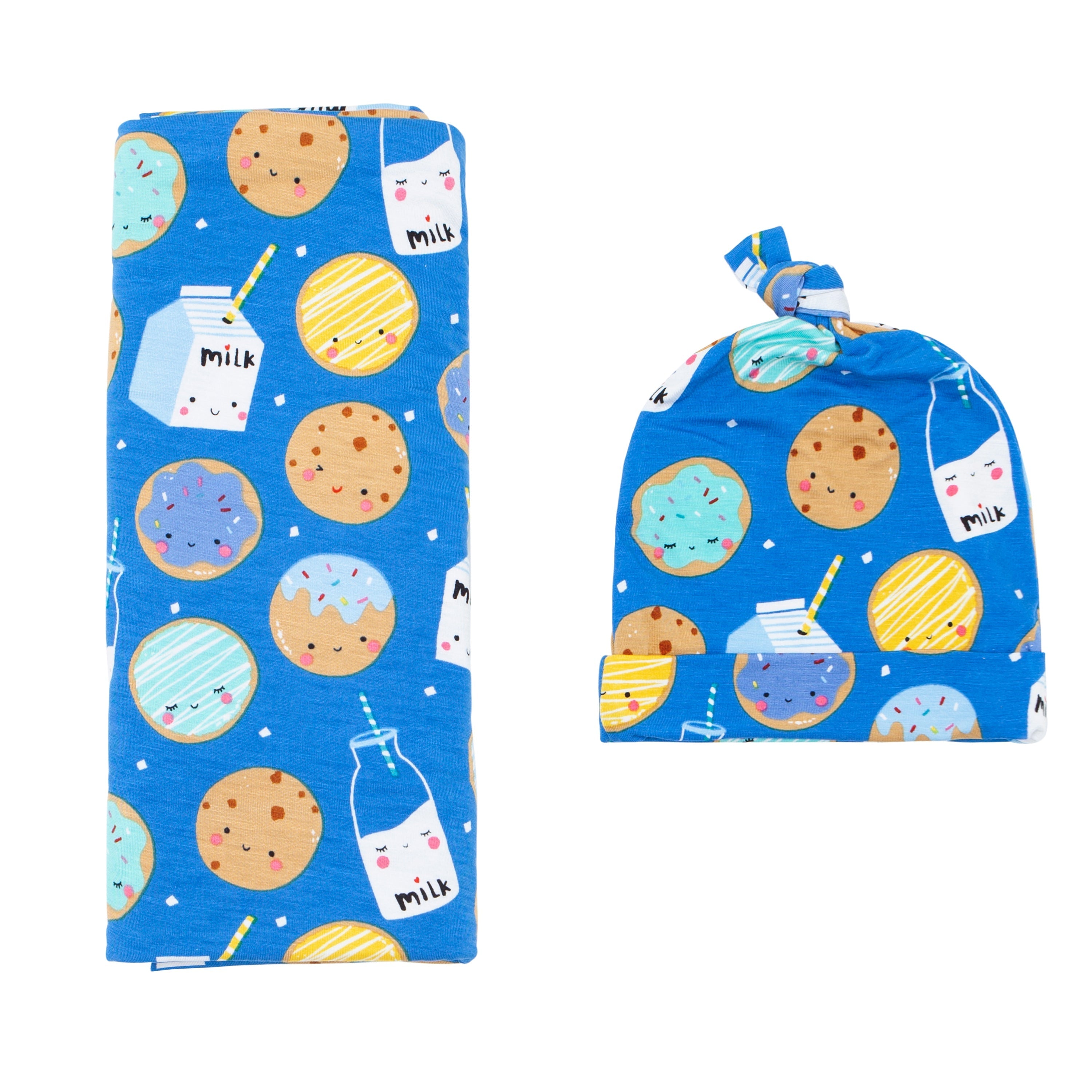 Blue Cookies & Milk Swaddle & Hat Set