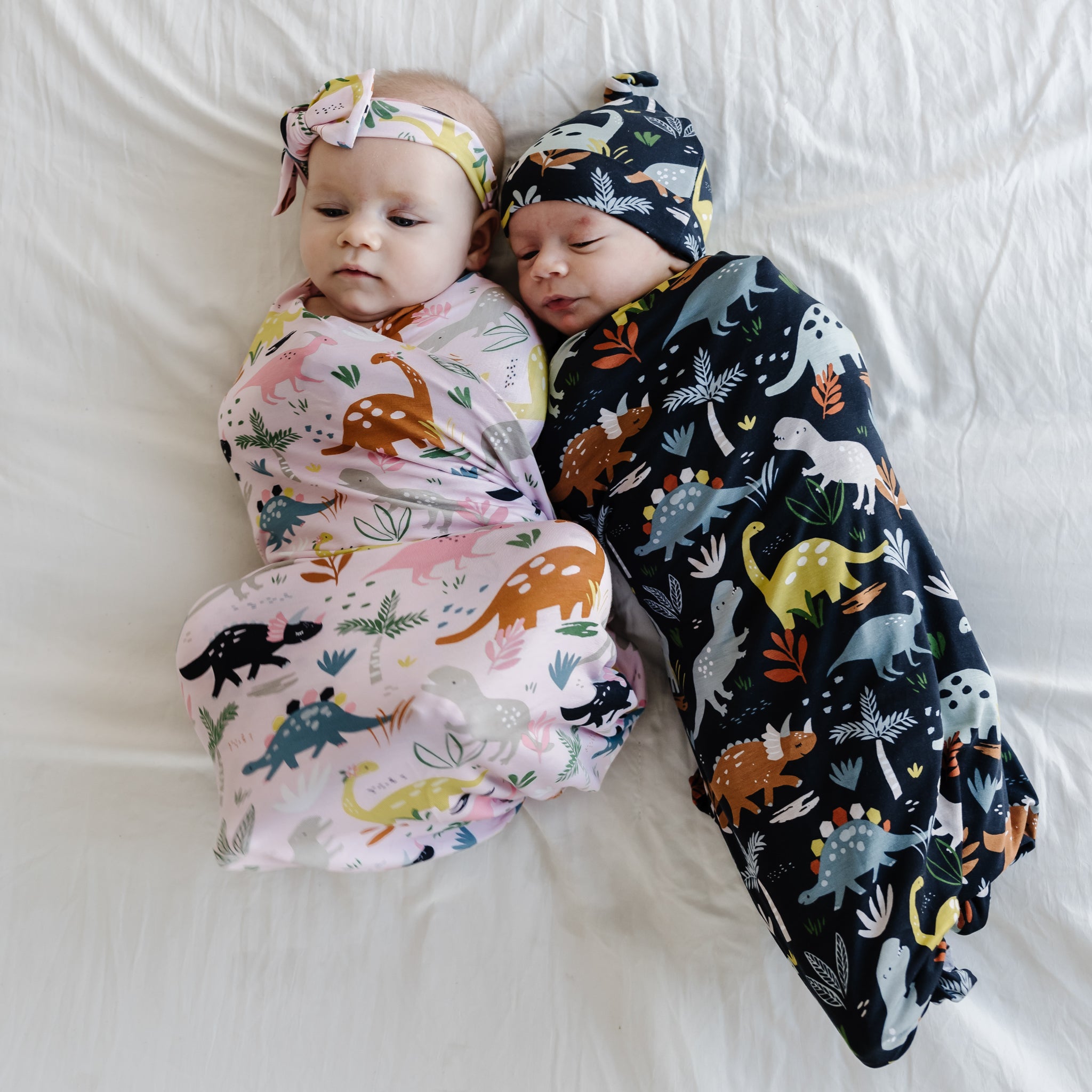 Navy Jurassic Jungle Swaddle + Hat Set