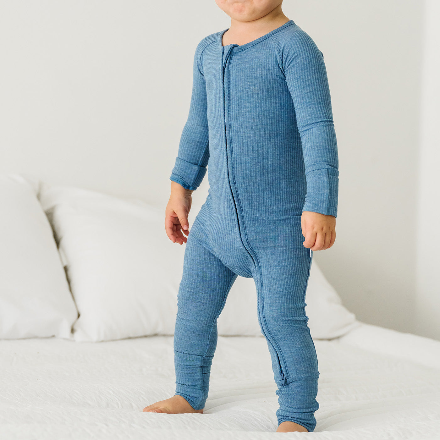 Heather Blue Ribbed Zippy
