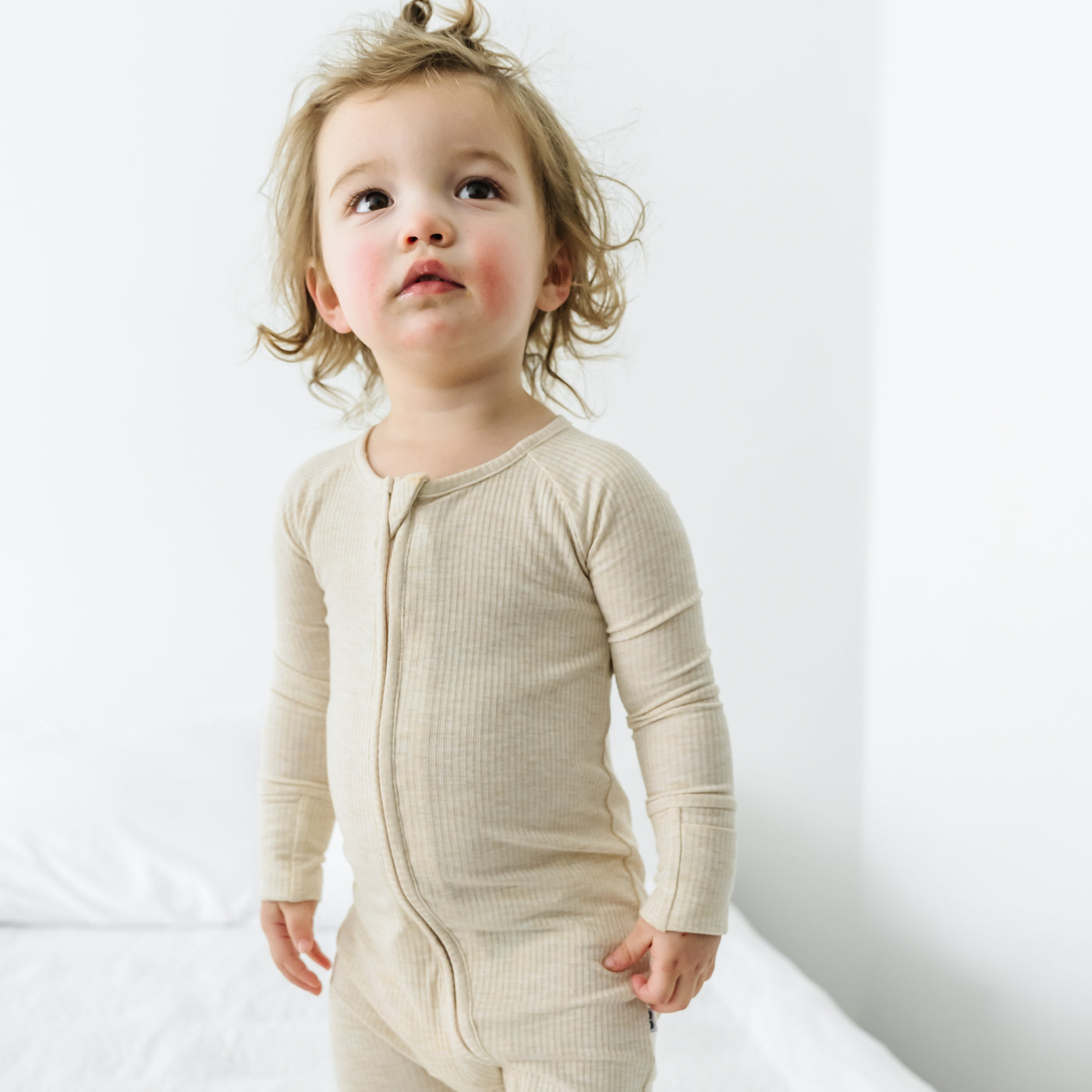 Heather Oatmeal Ribbed Zippy
